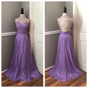 NEW STUDIO 17 SZ 8 LILAC BEADED ILLUSION CHIFFON FORMAL EVENING GOWN